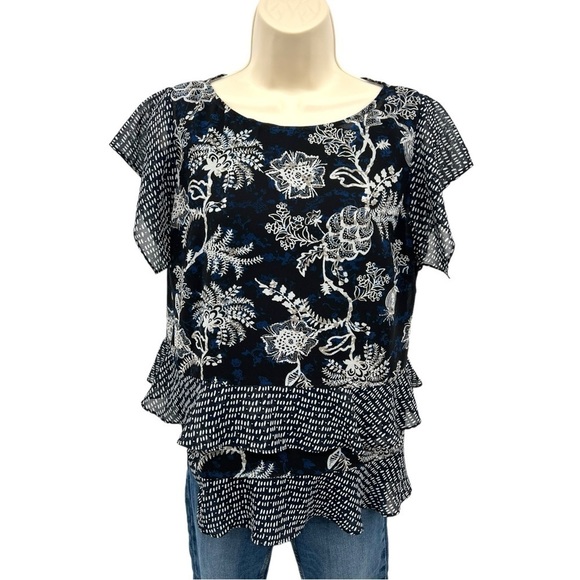 Cabi #5355 Floral Hybrid Blouse Black & White Size Small - Picture 2 of 9